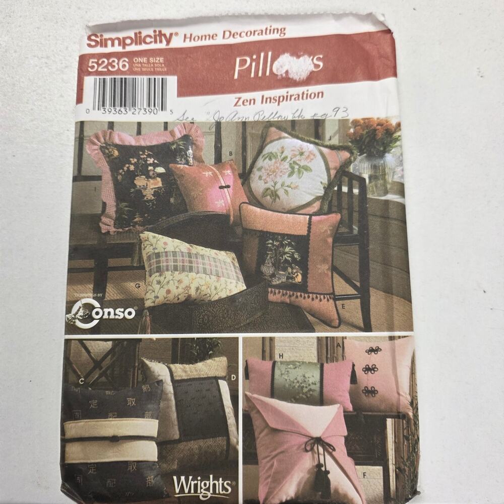 Simplicity 5236 Home Decorating Pillows 9 designs Uncut Sewing Pattern